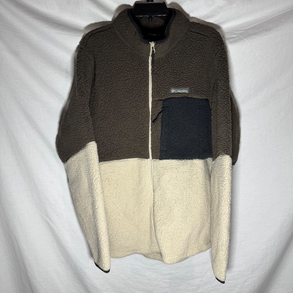 Columbia Mens Sherpa Fleece Full Zip Jacket Colorblock Large Gorpcore Cabin